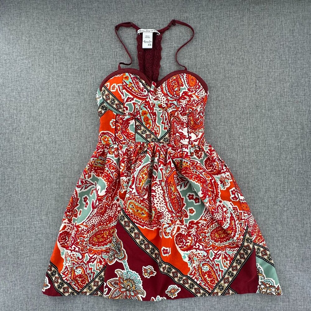 American Rag Cie Mini Dress XS paisley Print Sleeveless Pockets Sweetheart Neckl